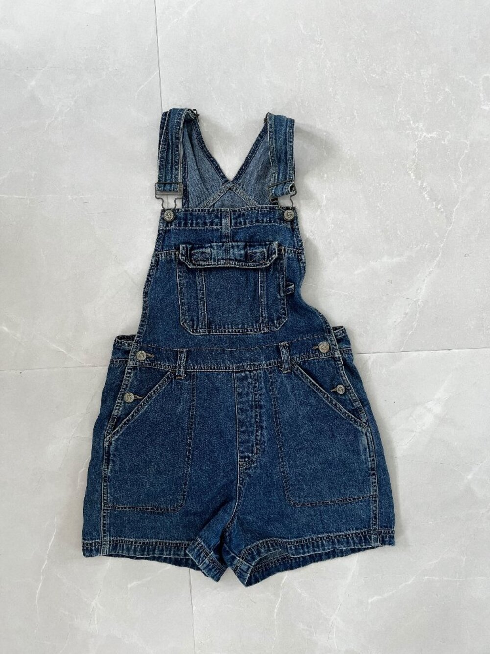 Squeeze Vintage Medium Wash Denim Shortalls Overalls (Size M)